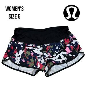 Lululemon Speed Up‎ Shorts 2.5" Women's 6 Multicolor Camo Print Black Waistband